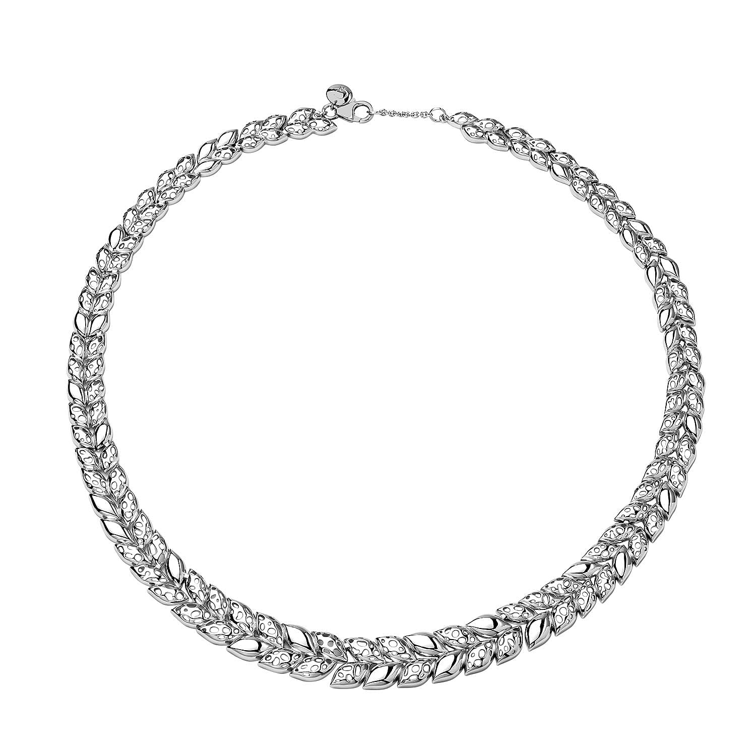 RACHEL GALLEY Leaf Lattice Collection - Rhodium Overlay Sterling Silver Necklace (Size 18), Silver Wt. 33.71 Gms