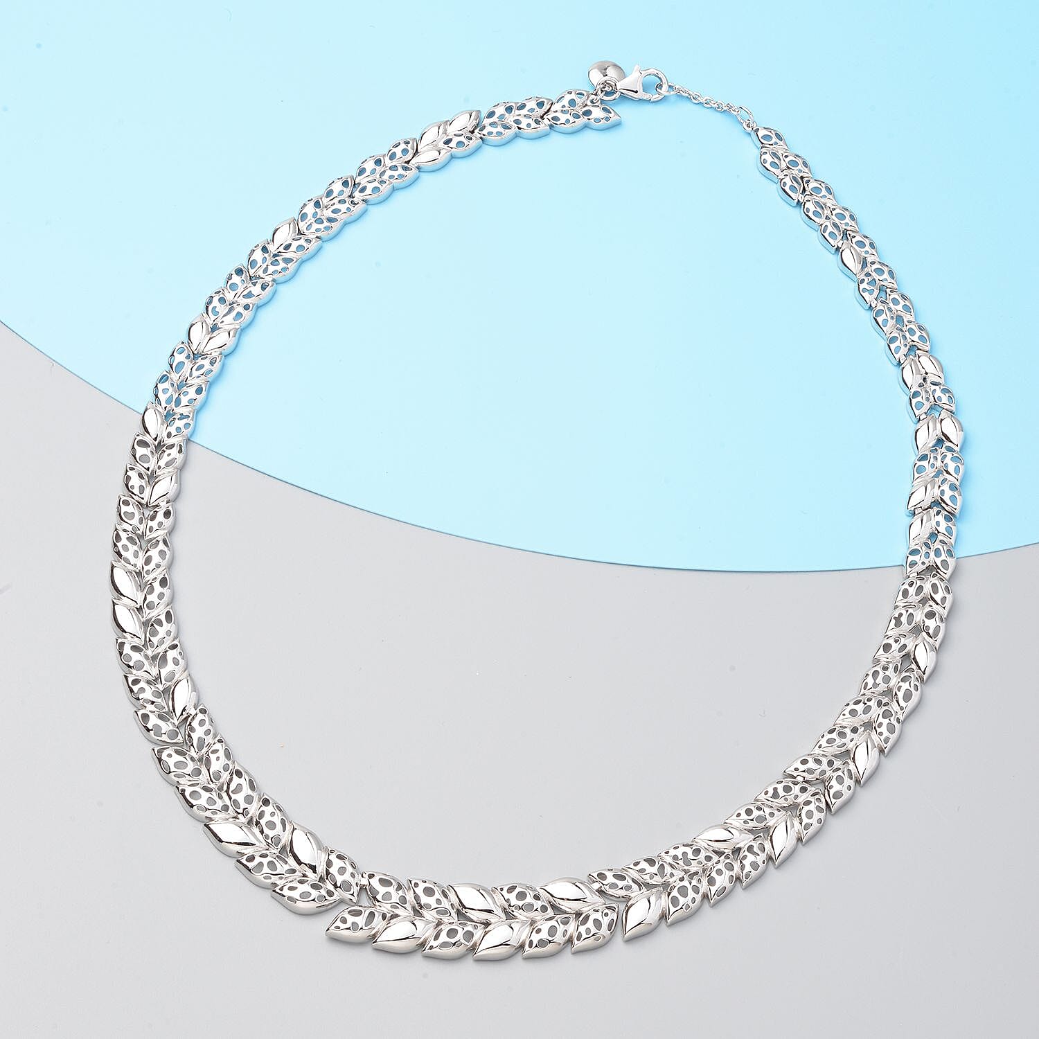 RACHEL GALLEY Leaf Lattice Collection - Rhodium Overlay Sterling Silver Necklace (Size 18), Silver Wt. 33.71 Gms