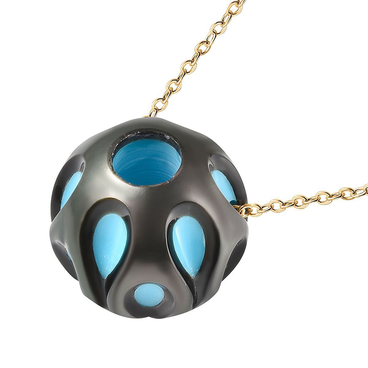 GALATEA - The Symbol of Love - 9K Yellow Gold Premium Tahitian Pearl with American RC Turquoise and Moissanite Pendant with Chain 5.42 Ct GALATEA - The Symbol of Love - 9K Yellow Gold Premium Tahitian Pearl with American RC Turquoise and Moissanite Pendant with Chain 5.42 Ct