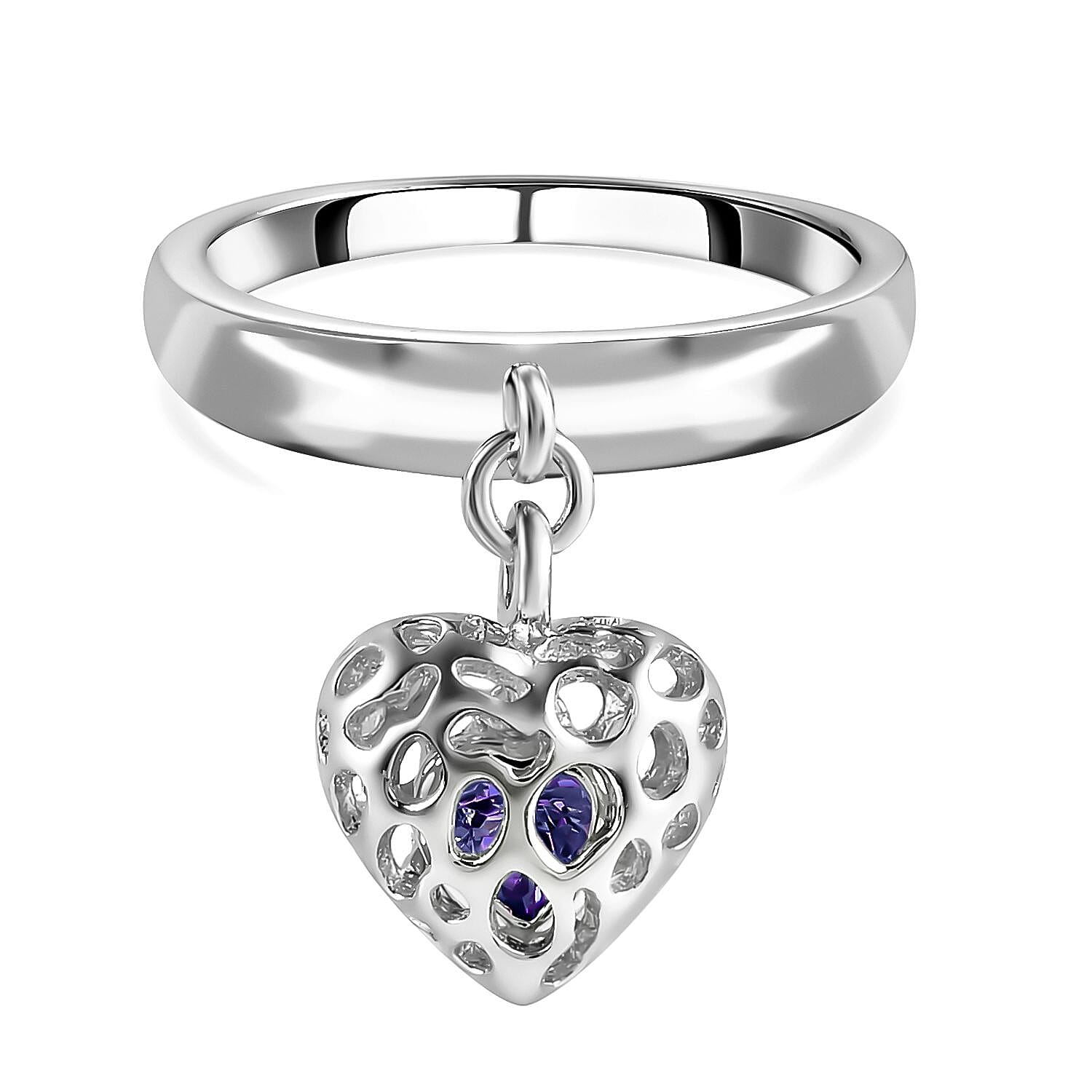 RACHEL GALLEY Tanzanite Angel Heart Ring in Rhodium Overlay Sterling Silver 0.250  Ct.