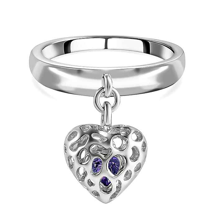 RACHEL GALLEY Tanzanite Angel Heart Ring in Rhodium Overlay Sterling Silver 0.250 Ct.
