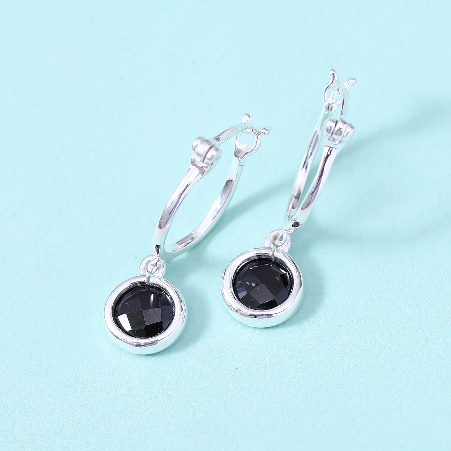 Black Spinel Earrings (with Clasp) in Srerling Silver  1.80 Ct