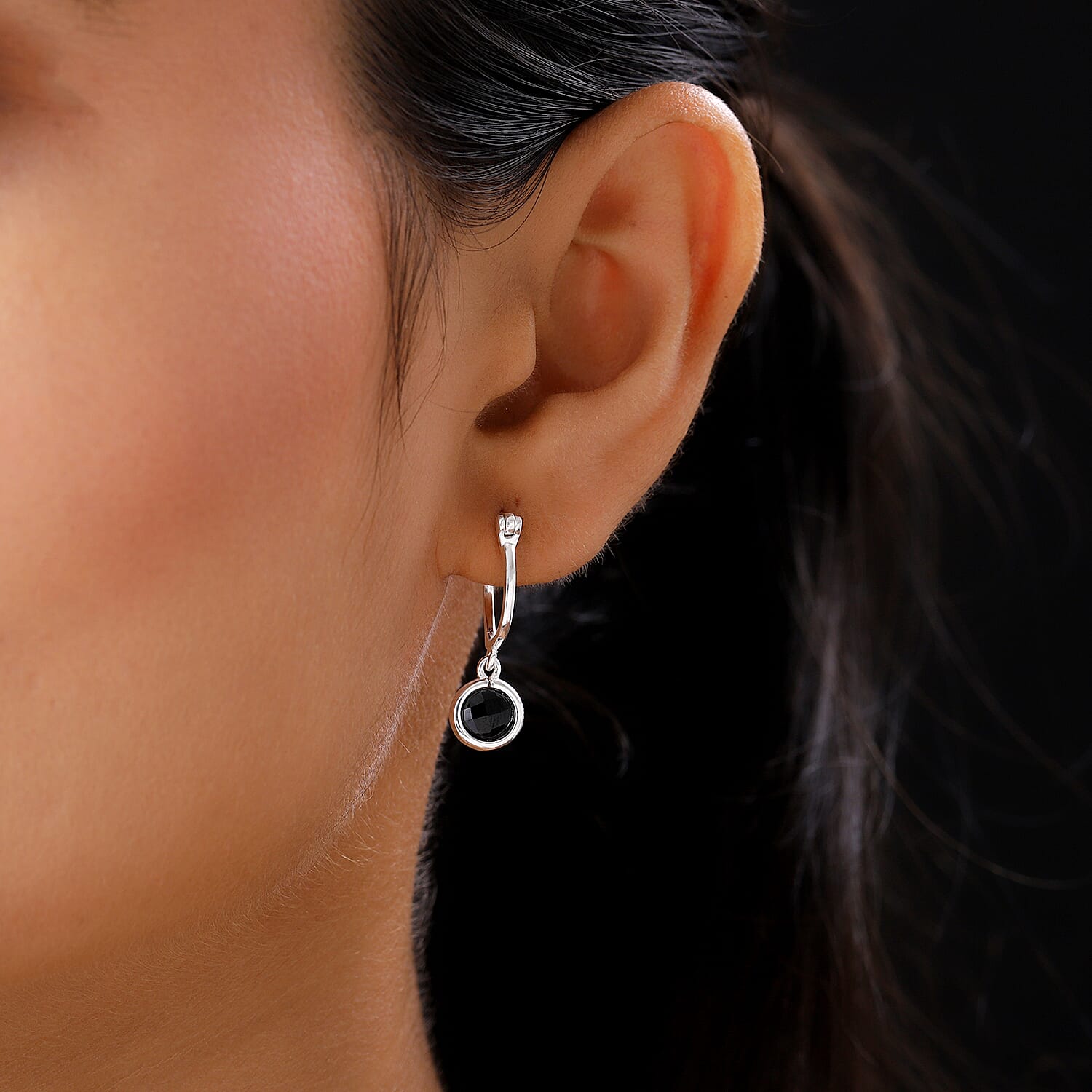 Black Spinel Earrings (with Clasp) in Srerling Silver  1.80 Ct
