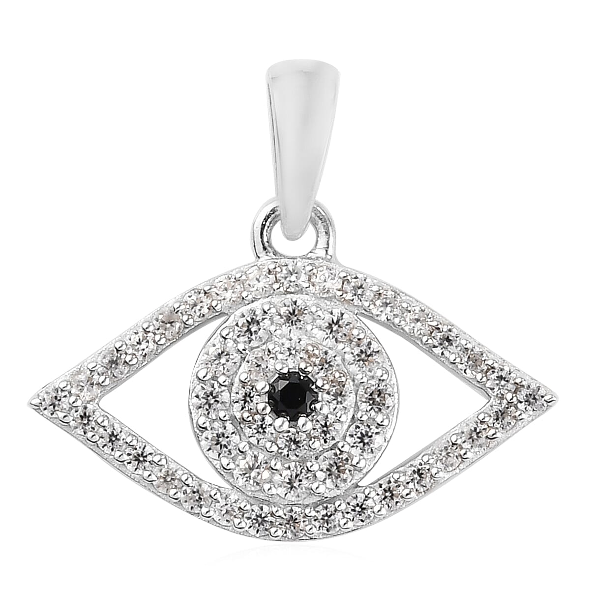 Boi Ploi Black Spinel and Natural Cambodian Zircon Pendant in Platinum Overlay Sterling Silver