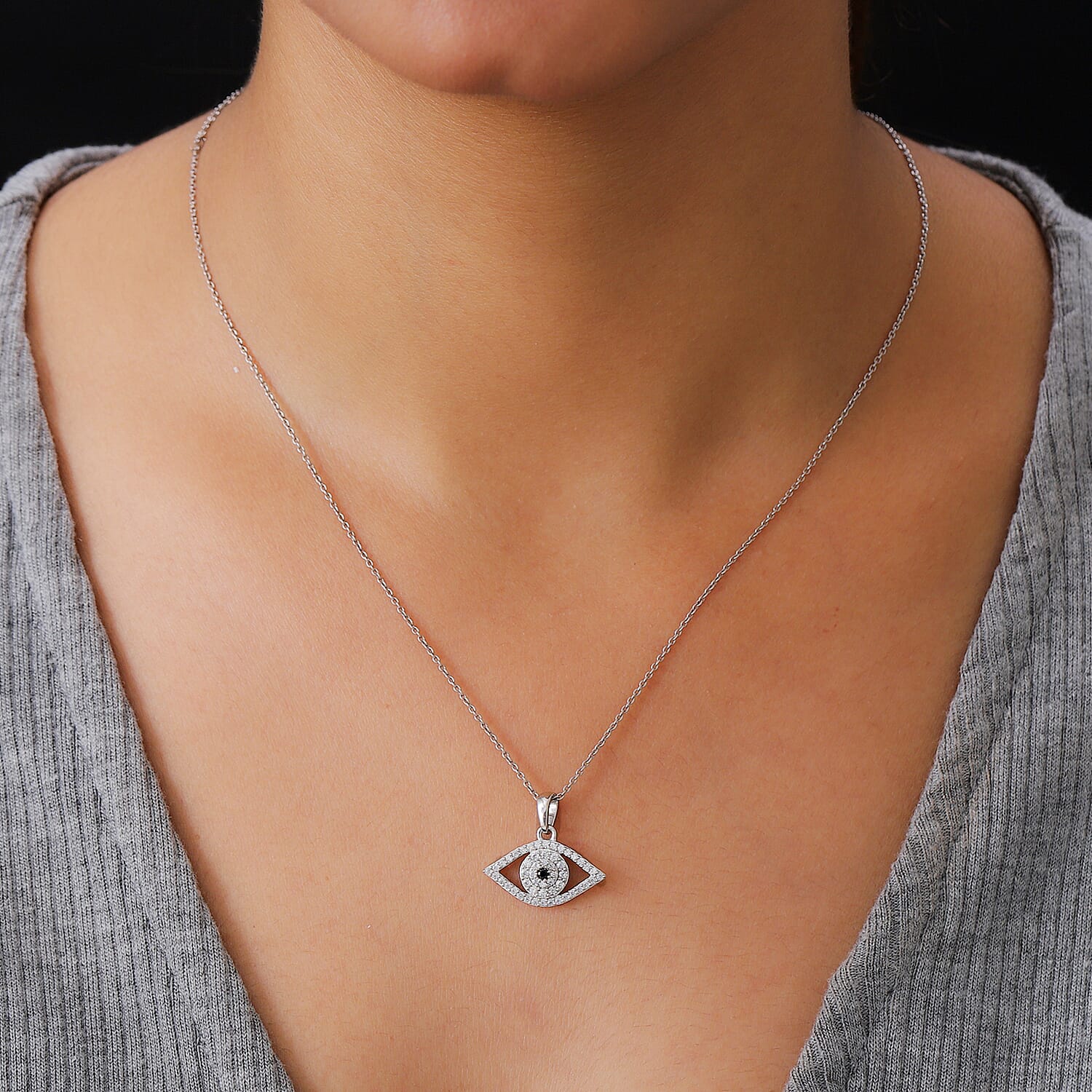 Boi Ploi Black Spinel and Natural Cambodian Zircon Pendant in Platinum Overlay Sterling Silver