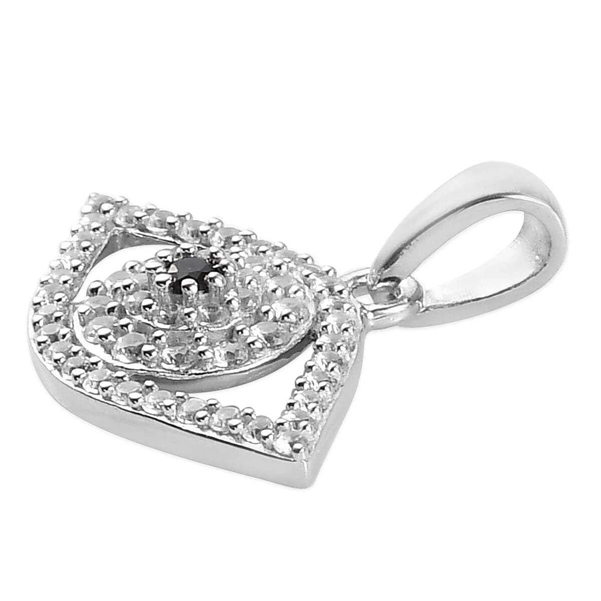 Boi Ploi Black Spinel and Natural Cambodian Zircon Pendant in Platinum Overlay Sterling Silver