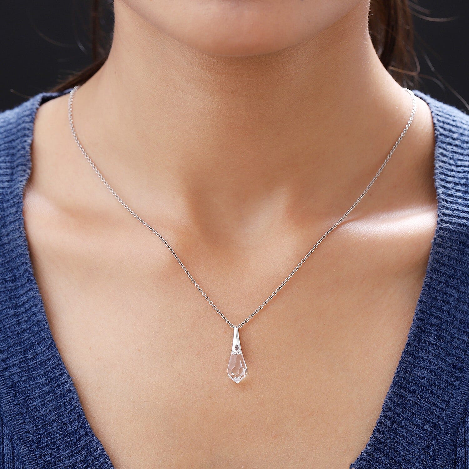 Lustro Stella White Colour Crystal Pendant in Sterling Silver