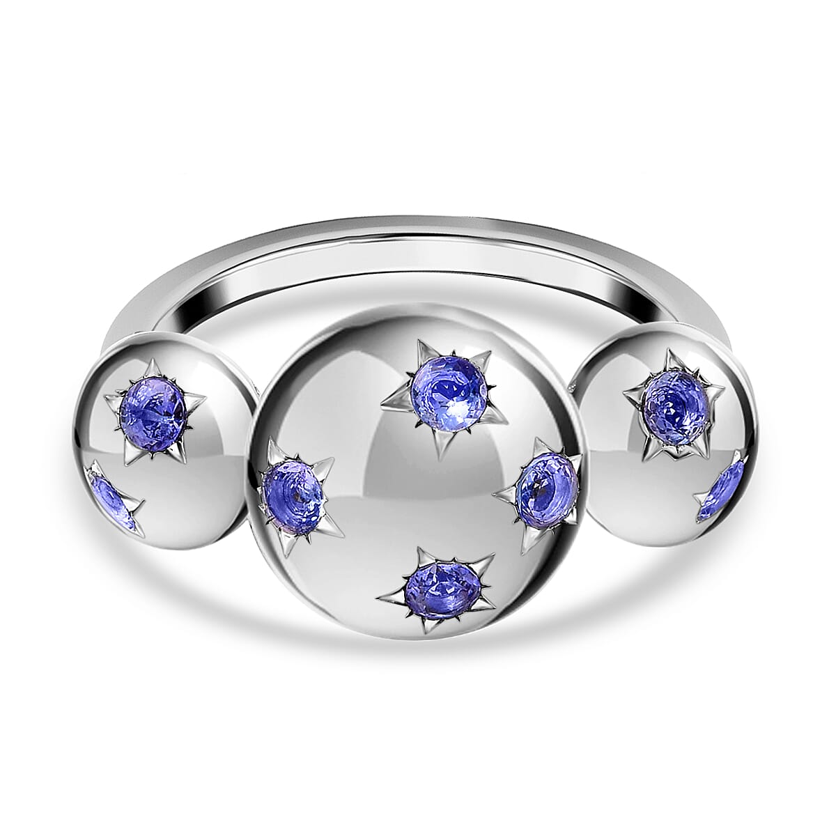 RACHEL GALLEY Orbit Collection - Tanzanite Ring in Rhodium Overlay Sterling Silver, Silver wt 5.07 Gms