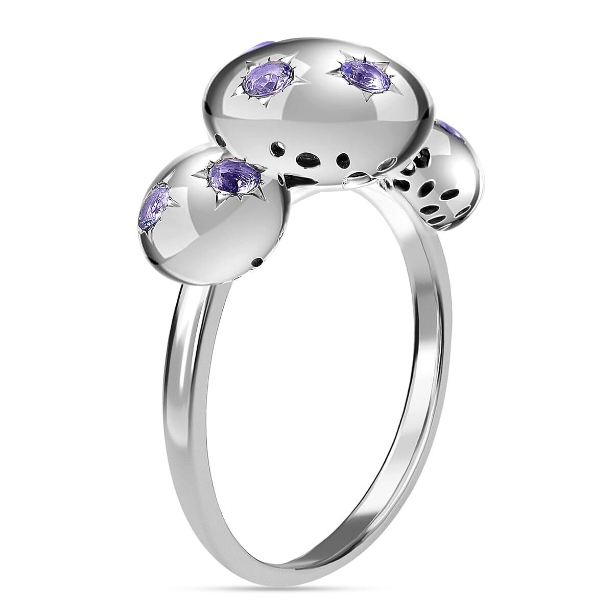 RACHEL GALLEY Orbit Collection - Tanzanite Ring in Rhodium Overlay Sterling Silver, Silver wt 5.07 Gms
