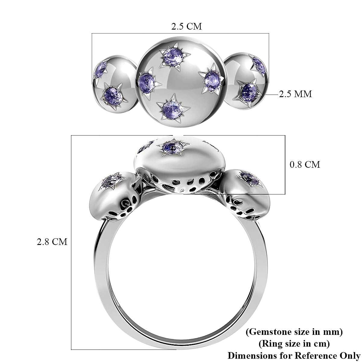 RACHEL GALLEY Orbit Collection - Tanzanite Ring in Rhodium Overlay Sterling Silver, Silver wt 5.07 Gms