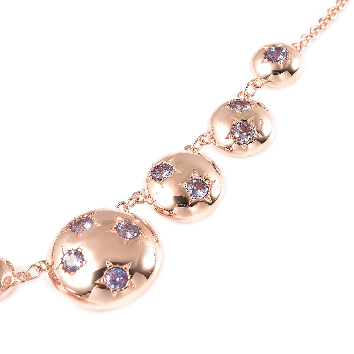 RACHEL GALLEY Orbit Collection - Tanzanite Necklace (Size 20) in Rose Gold Overlay Sterling Silver 2.74 Ct, Silver Wt 21.36 Gms RACHEL GALLEY Orbit Collection - Tanzanite Necklace (Size 20) in Rose Gold Overlay Sterling Silver 2.74 Ct, Silver Wt 21.36 Gms