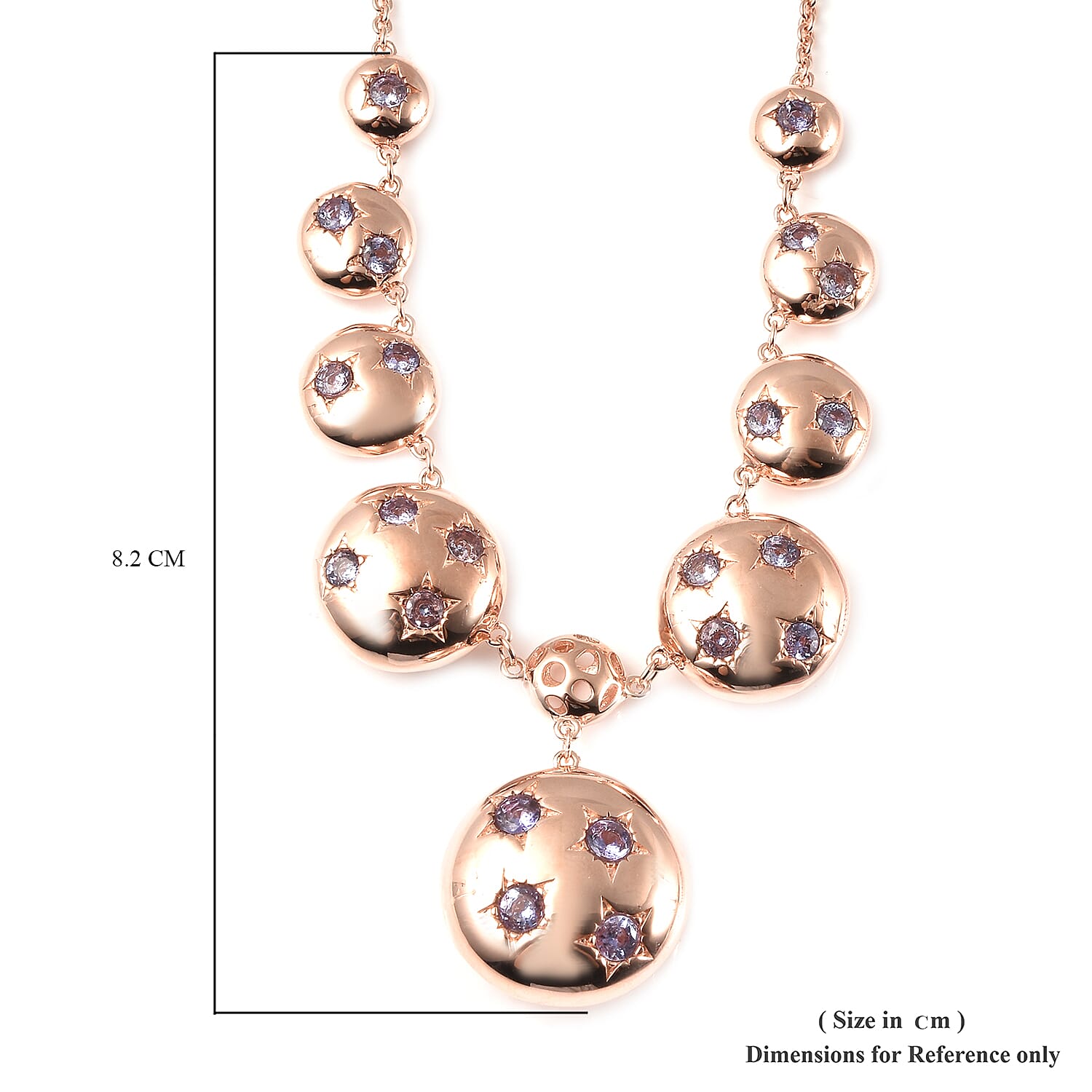 RACHEL GALLEY Orbit Collection - Tanzanite Necklace (Size 20) in Rose Gold Overlay Sterling Silver 2.74 Ct, Silver Wt 21.36 Gms RACHEL GALLEY Orbit Collection - Tanzanite Necklace (Size 20) in Rose Gold Overlay Sterling Silver 2.74 Ct, Silver Wt 21.36 Gms
