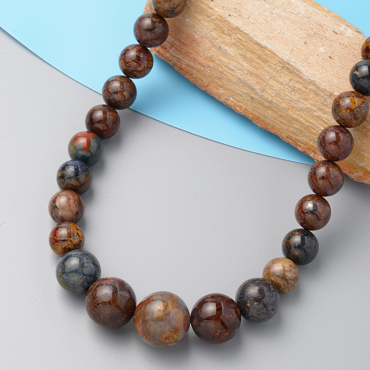 Pietersite Beads Necklace (Size - 20) With Magnetic Lock in Rhodium Overlay Sterling Silver