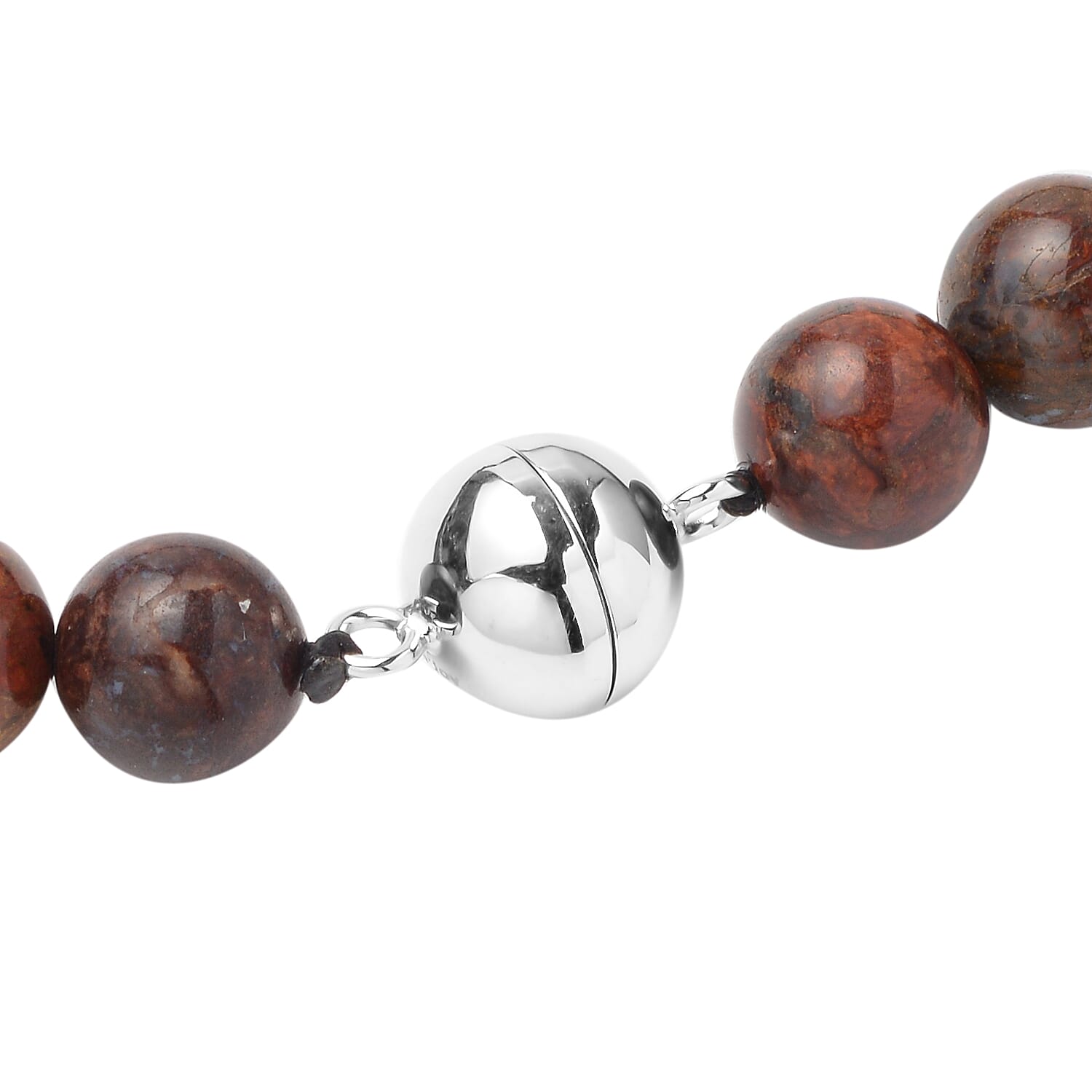 Pietersite Beads Necklace (Size - 20) With Magnetic Lock in Rhodium Overlay Sterling Silver
