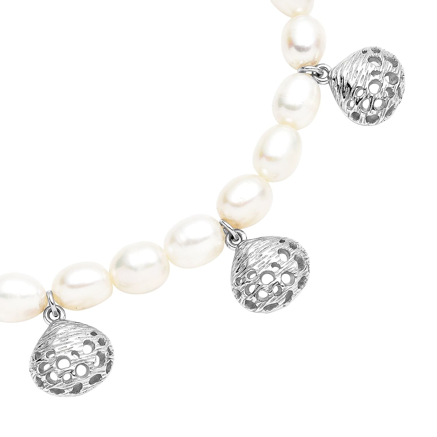 Rachel Galley Cala Shell Collection - White Fresh Water Pearl  Bracelet (Size 7-7- 5-8) in Rhodium Overlay Sterling Silver.