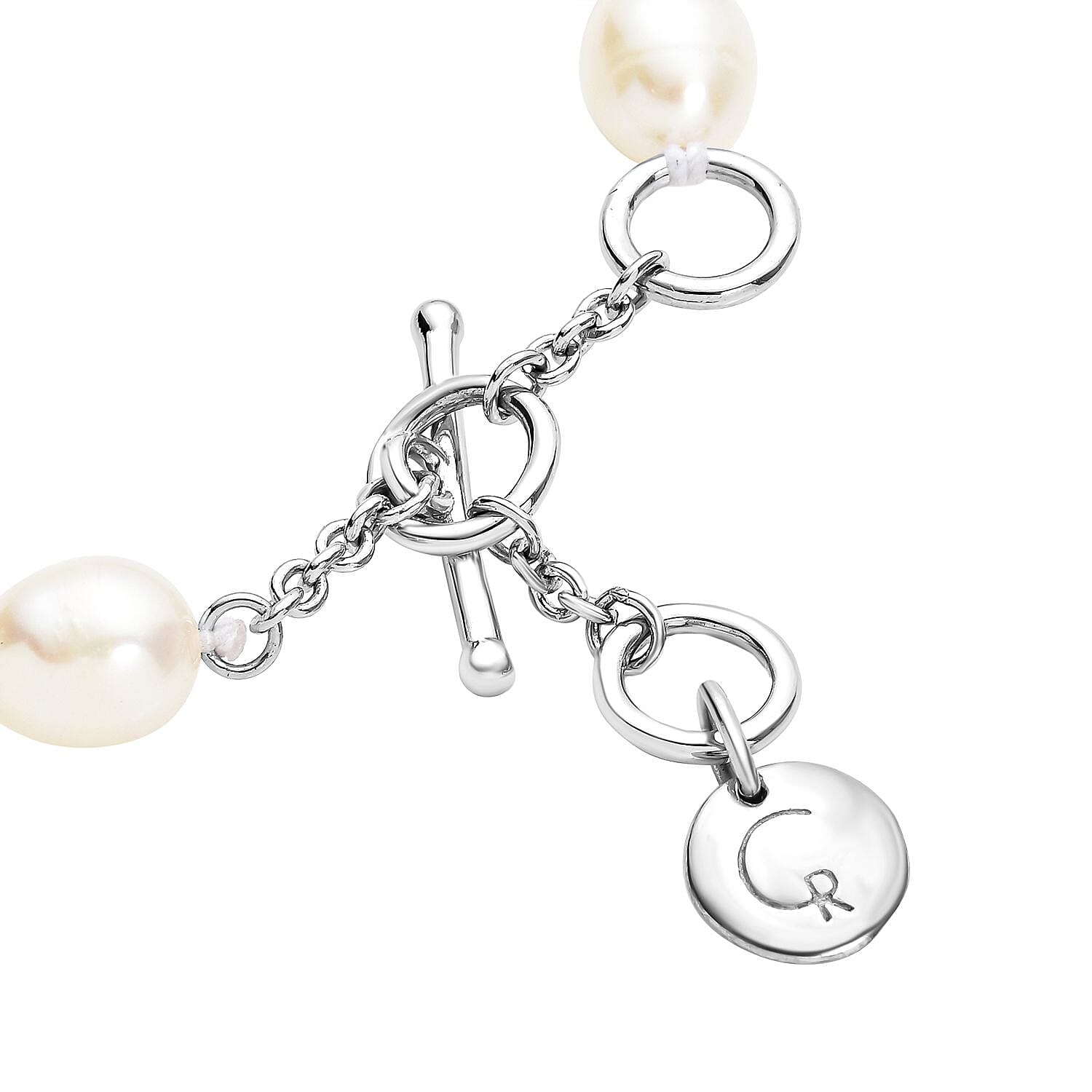 Rachel Galley Cala Shell Collection - White Fresh Water Pearl  Bracelet (Size 7-7- 5-8) in Rhodium Overlay Sterling Silver.