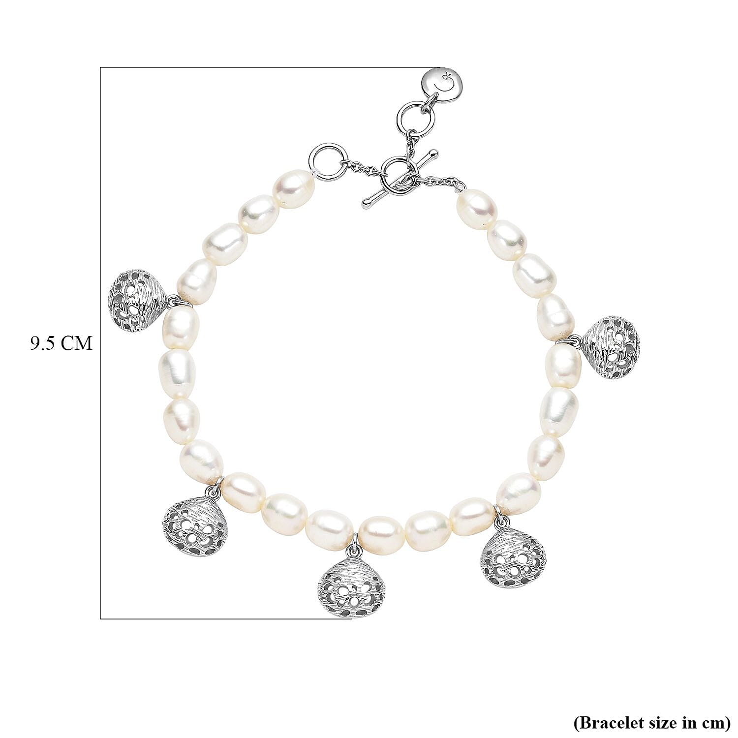 Rachel Galley Cala Shell Collection - White Fresh Water Pearl  Bracelet (Size 7-7- 5-8) in Rhodium Overlay Sterling Silver.