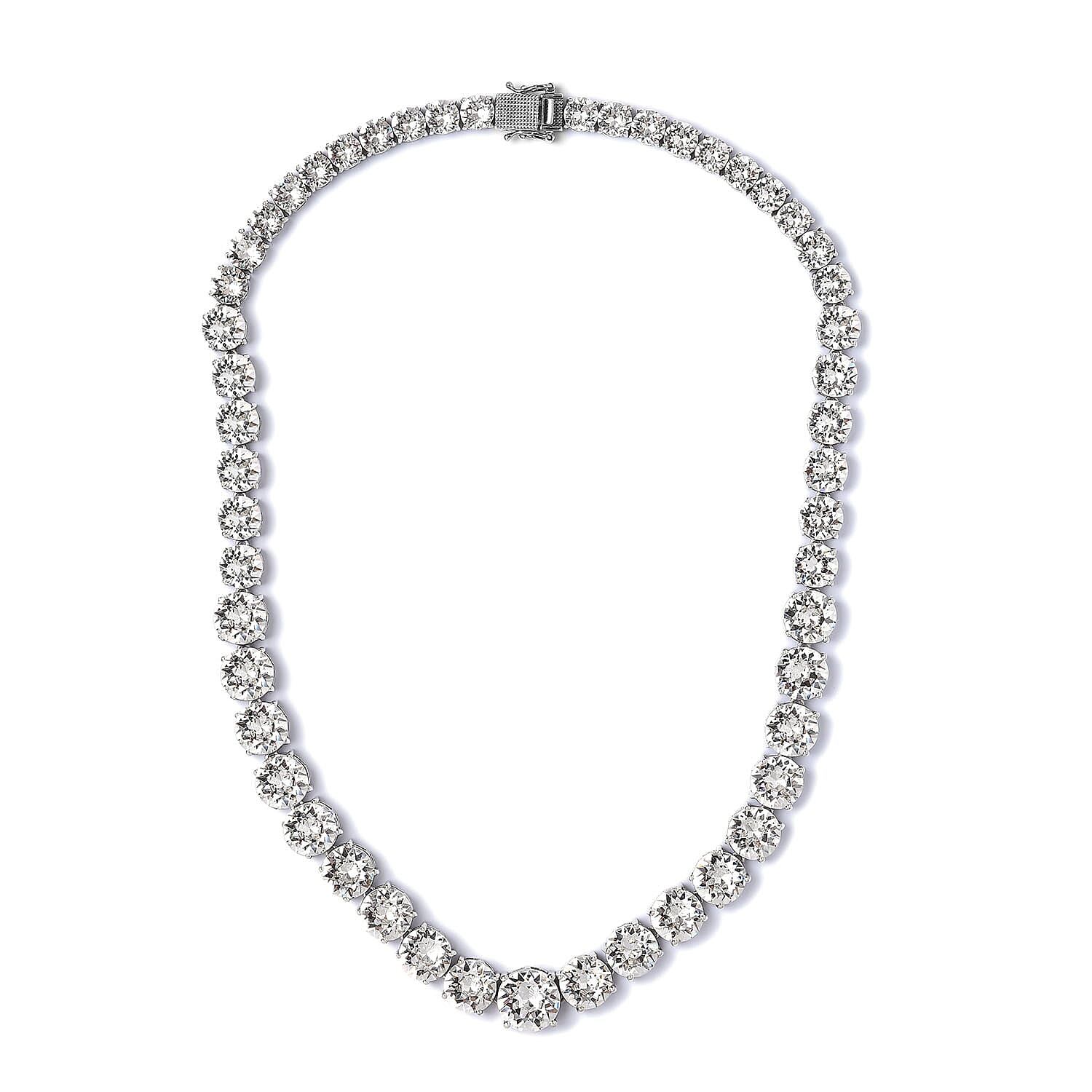 Lustro Stella White Crystal Necklace (Size - 18) in Platinum Overlay Sterling Silver, Silver wt 37.22 Gms