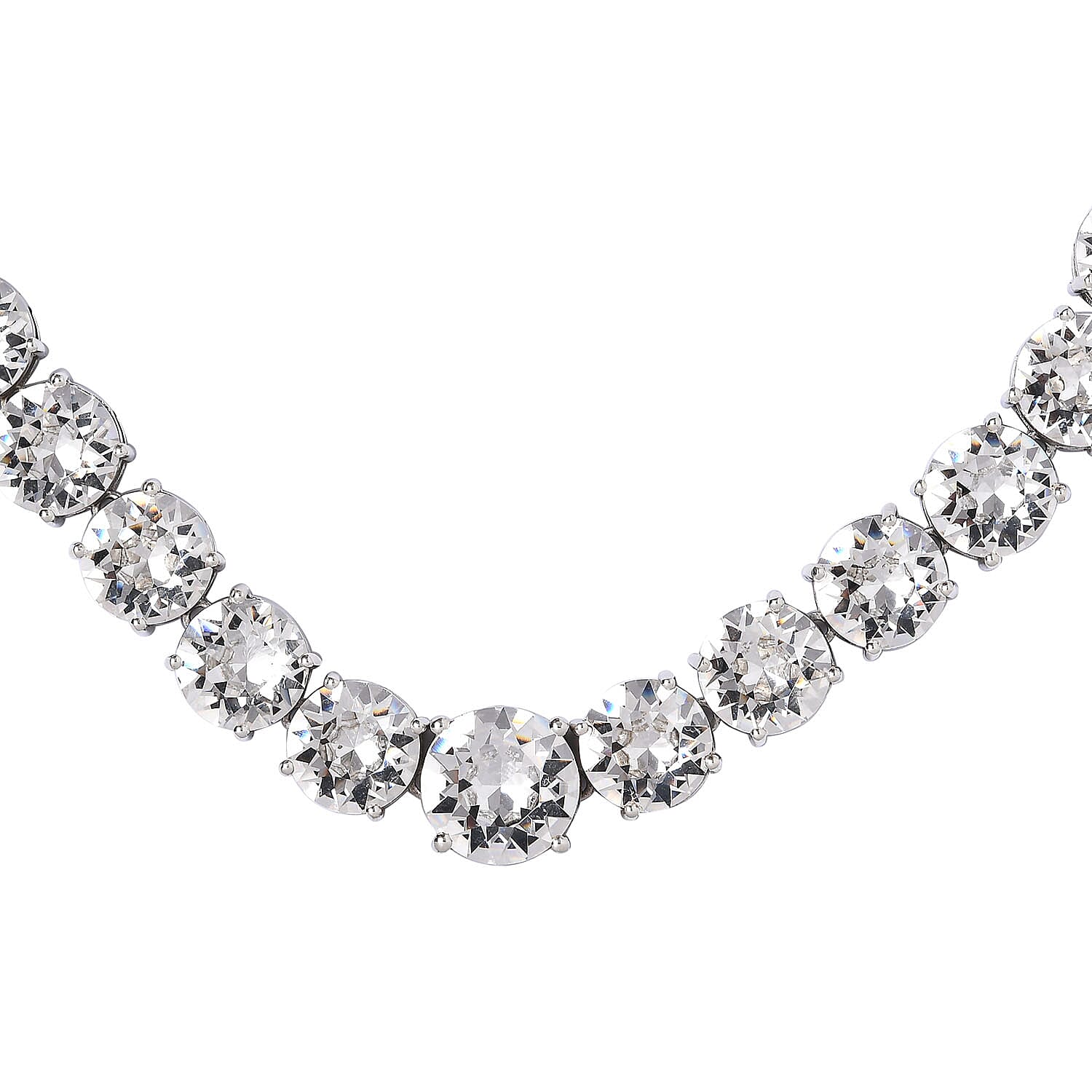 Lustro Stella White Crystal Necklace (Size - 18) in Platinum Overlay Sterling Silver, Silver wt 37.22 Gms