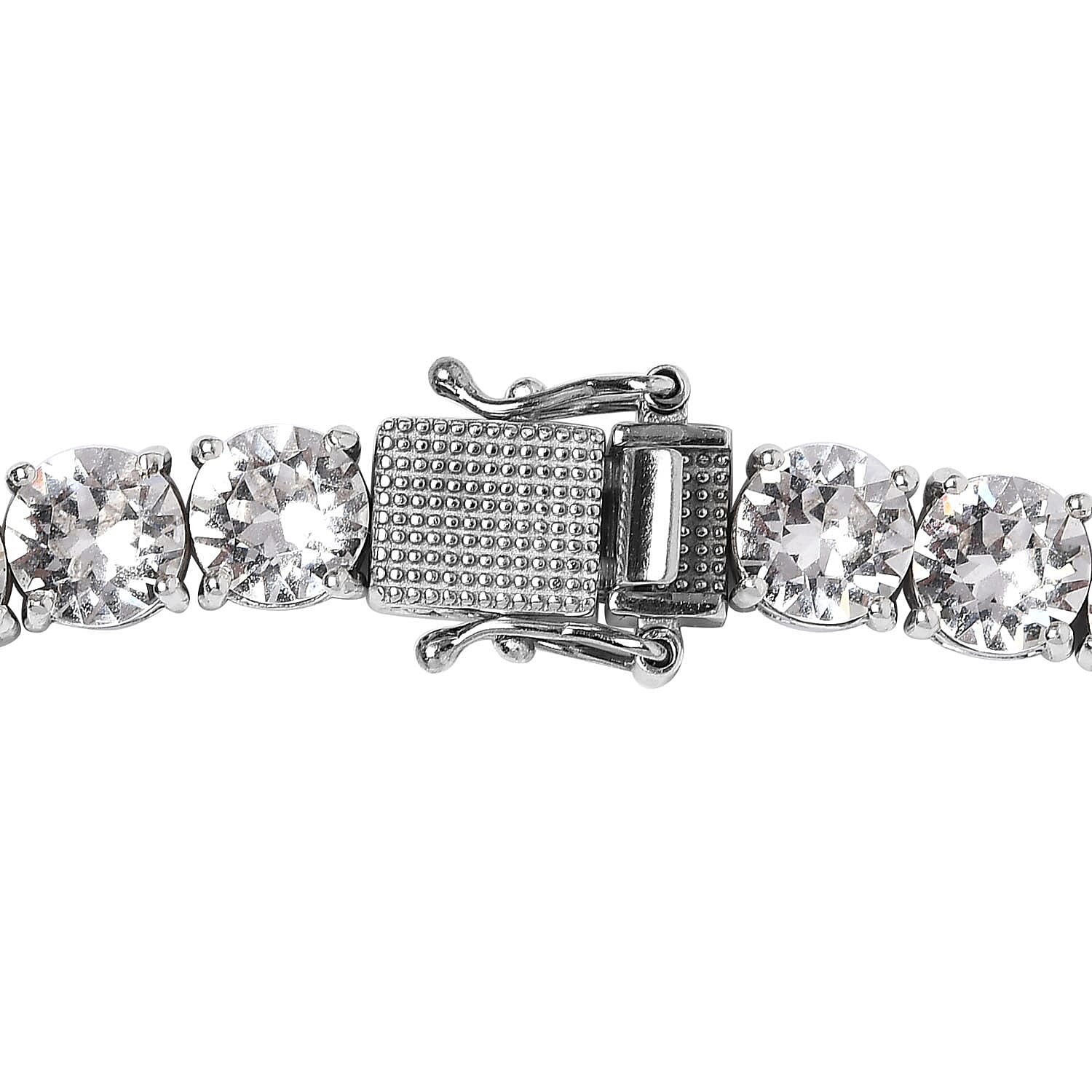 Lustro Stella White Crystal Necklace (Size - 18) in Platinum Overlay Sterling Silver, Silver wt 37.22 Gms