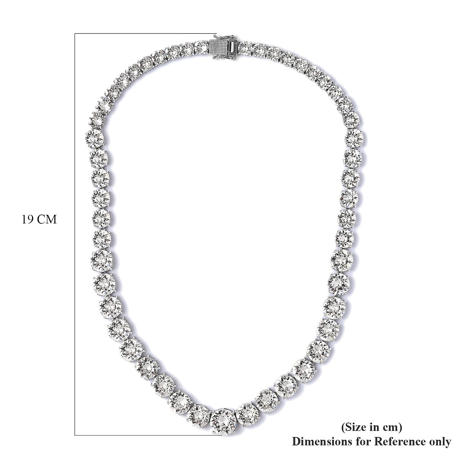 Lustro Stella White Crystal Necklace (Size - 18) in Platinum Overlay Sterling Silver, Silver wt 37.22 Gms