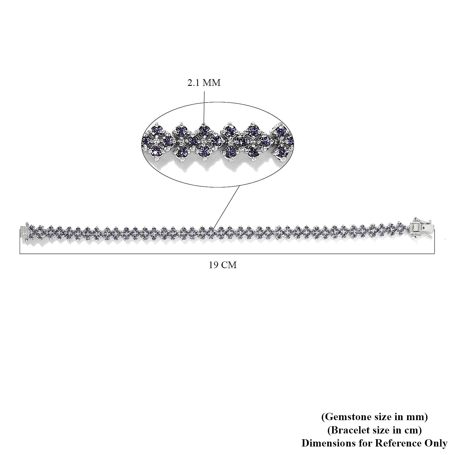 J Francis Crystal from Swarovski - Tanzanite Colour Crystal Bracelet (Size - 7) in Silver Tone J Francis Crystal from Swarovski - Tanzanite Colour Crystal Bracelet (Size - 7) in Silver Tone