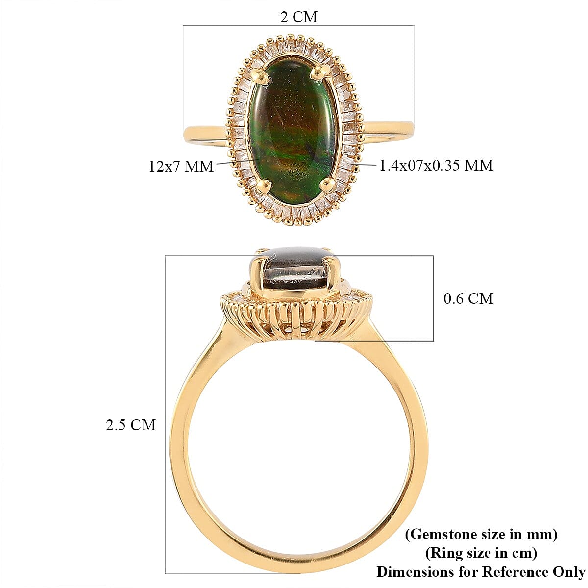 Canadian Ammolite (Ovl 12x7mm) and Diamond (0.25cts) Ring in 14K Gold Overlay Sterling Silver 2.44 Ct.