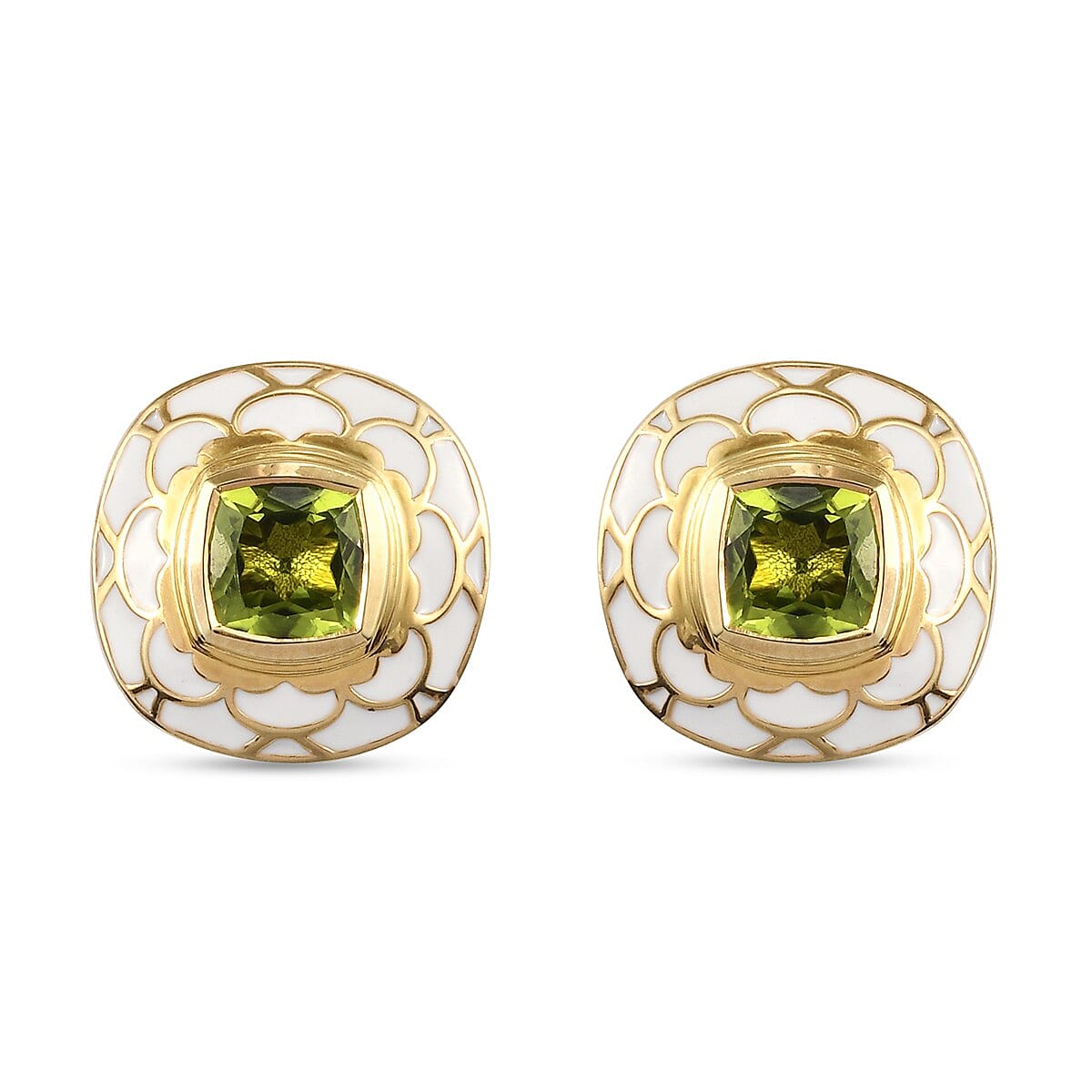 Hebei Peridot Enamelled Earrings (with Push Back) in 14K Yellow Gold Overlay Sterling Silver 3.17 Ct, Silver wt 5.50 Gms