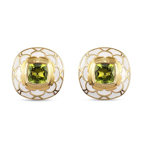 Hebei Peridot Enamelled Earrings (with Push Back) in 14K Yellow Gold Overlay Sterling Silver 3.17 Ct, Silver wt 5.50 Gms