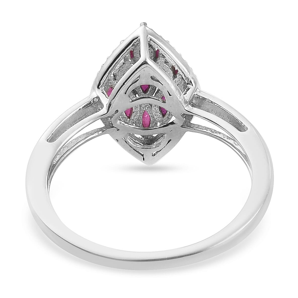 Ruby Cluster Ring in Platinum Overlay Sterling Silver
