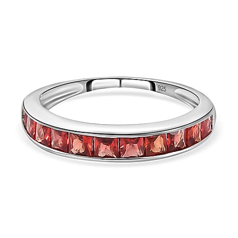 Red Sapphire Half Eternity Ring in Platinum Overlay Sterling Silver 1.20 Ct.