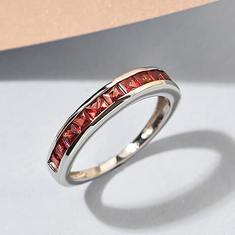 Red Sapphire Half Eternity Ring in Platinum Overlay Sterling Silver 1.20 Ct.