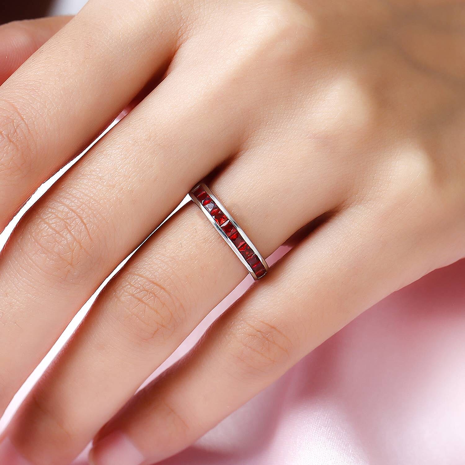 Red Sapphire Half Eternity Ring in Platinum Overlay Sterling Silver 1.20 Ct.