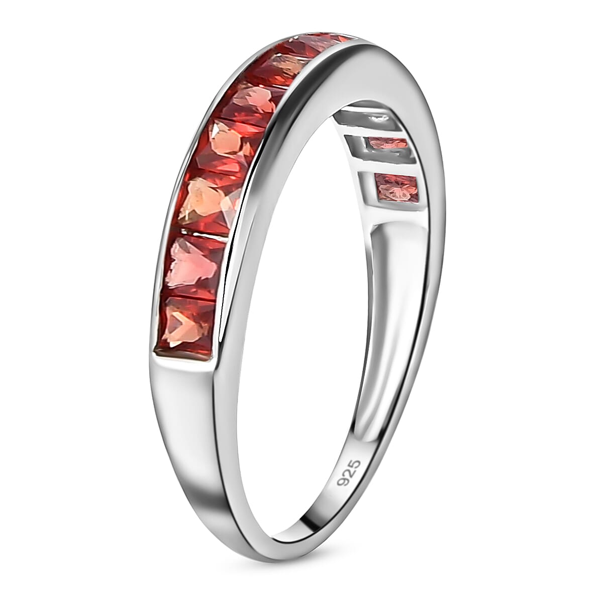 Red Sapphire Half Eternity Ring in Platinum Overlay Sterling Silver 1.20 Ct.