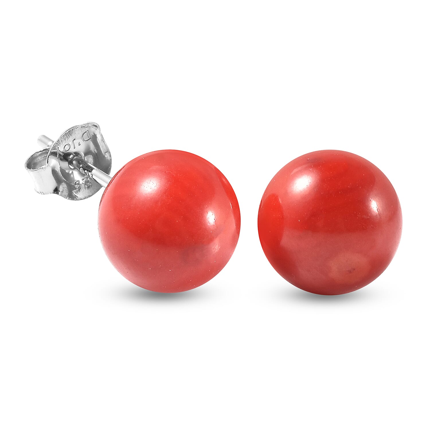 Coral Stud Earrings (with Push Back) in Rhodium Overlay Sterling Silver