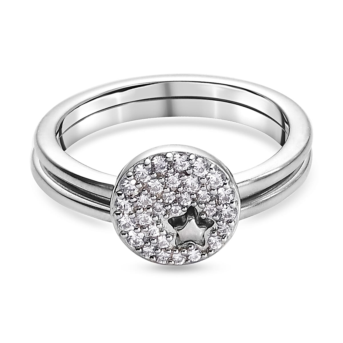 Lustro Stella Platinum Overlay Sterling Silver Stackable Star Cluster Ring Made with Finest CZ