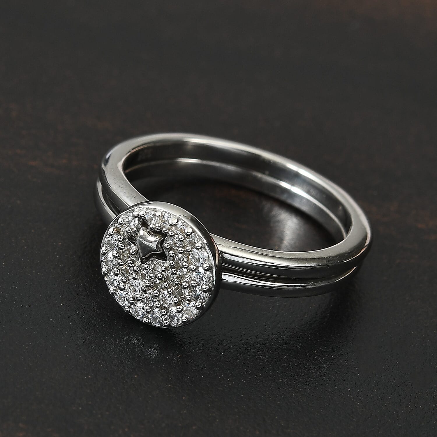 Lustro Stella Platinum Overlay Sterling Silver Stackable Star Cluster Ring Made with Finest CZ