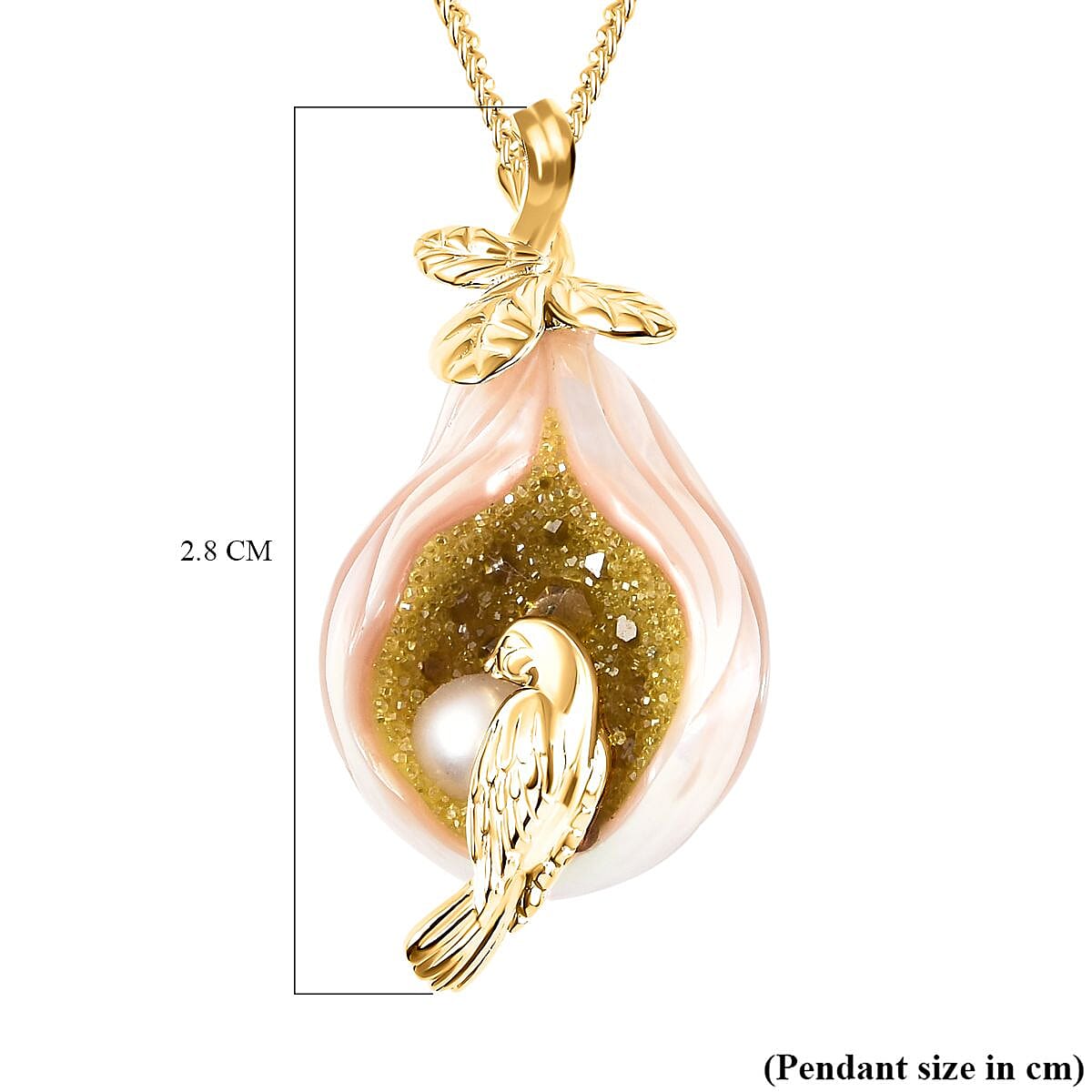 Galatea Pearl - Fresh Water Pearl, Green Drusy Quartz and Multi Gemstones Pendant with Chain in Sterling Silver 18.03 Ct