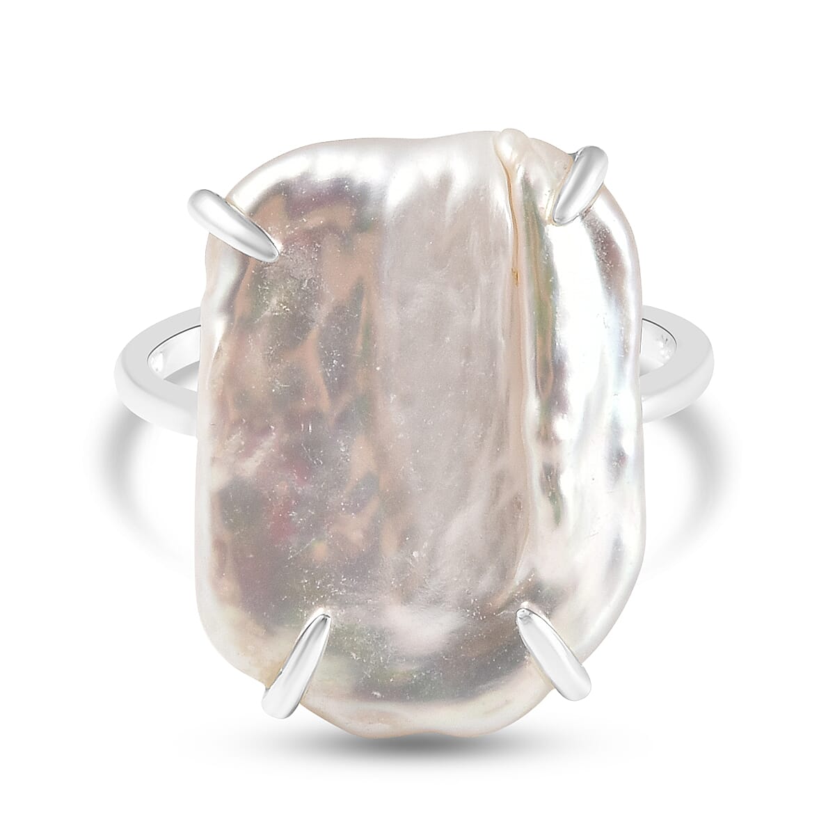 White Keshi Pearl Solitaire Ring in Sterling Silver