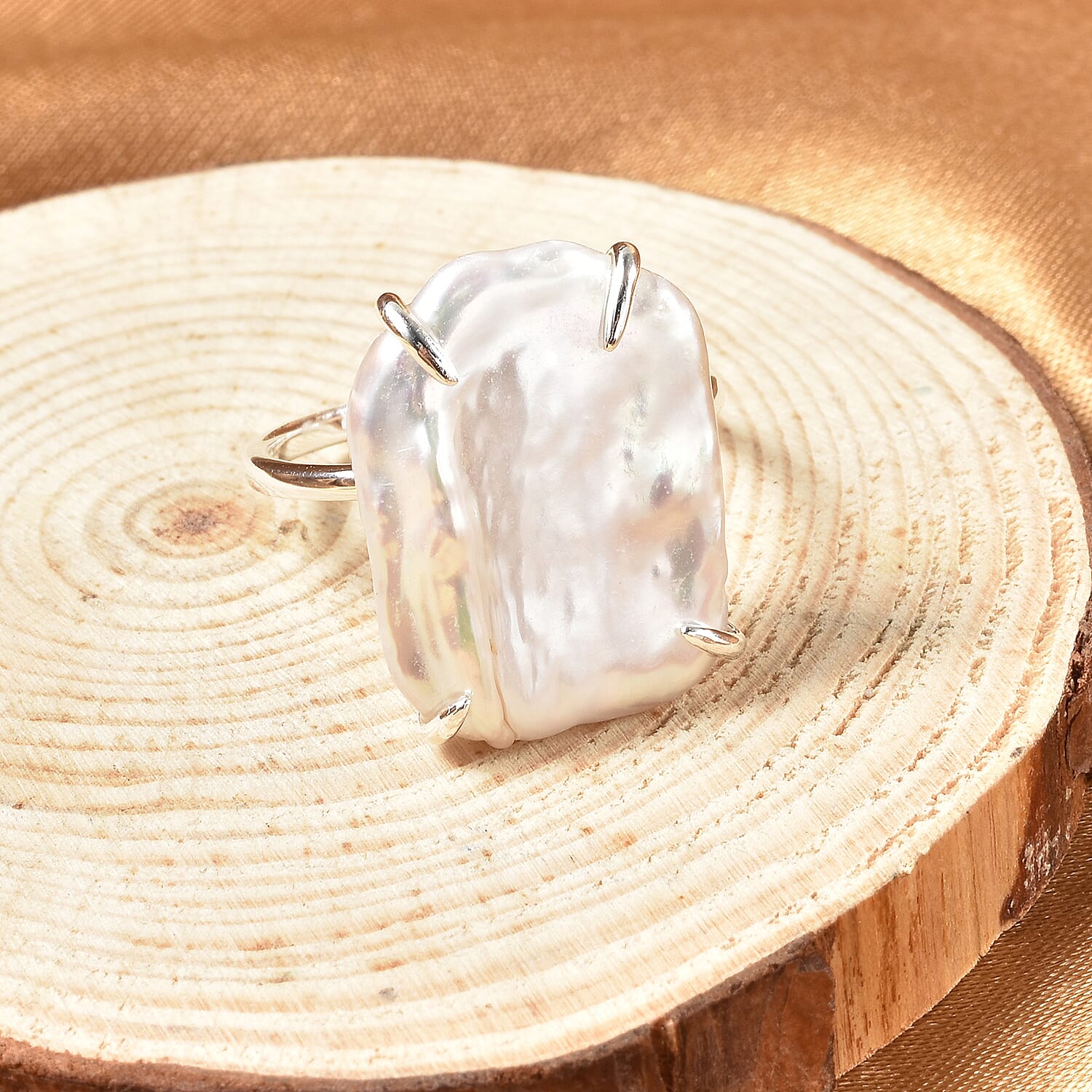 White Keshi Pearl Solitaire Ring in Sterling Silver