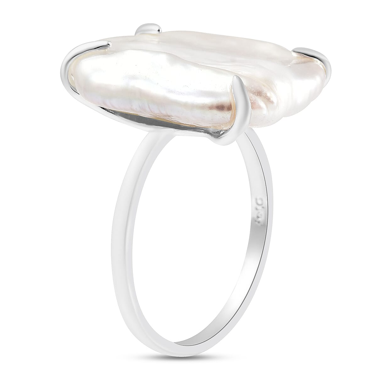 White Keshi Pearl Solitaire Ring in Sterling Silver