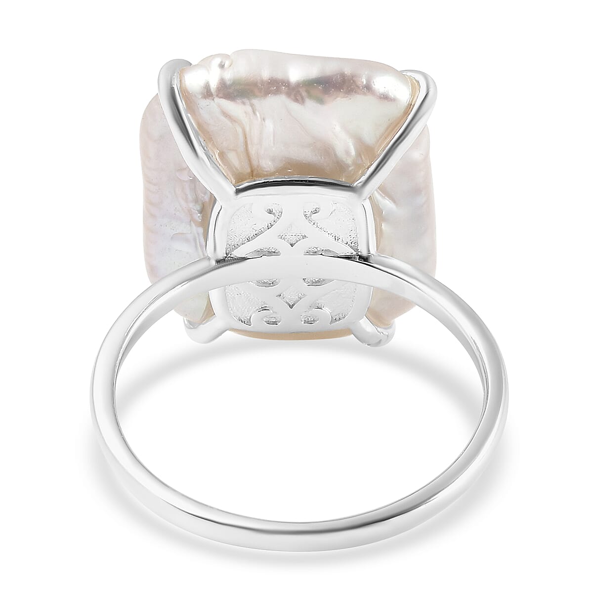 White Keshi Pearl Solitaire Ring in Sterling Silver