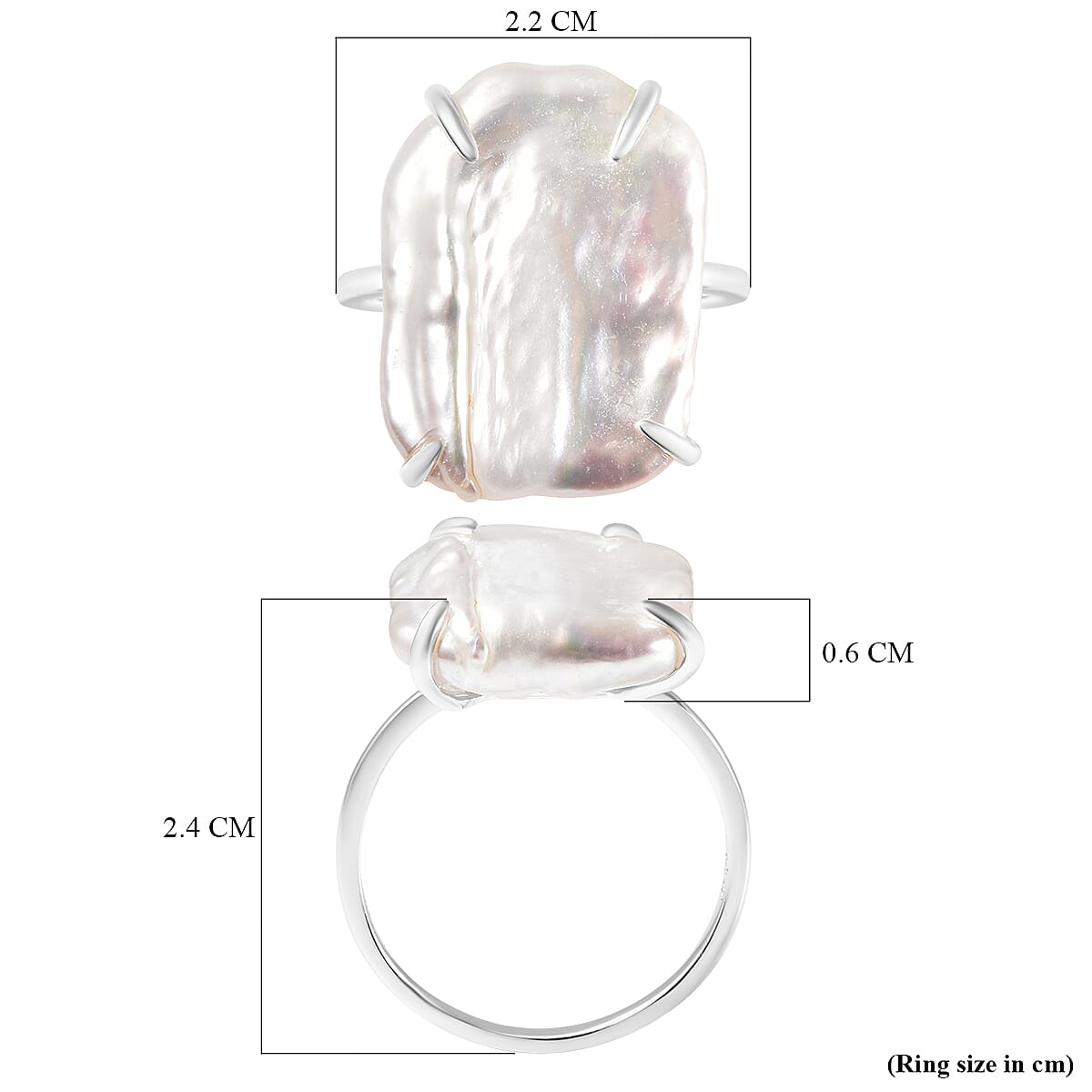 White Keshi Pearl Solitaire Ring in Sterling Silver