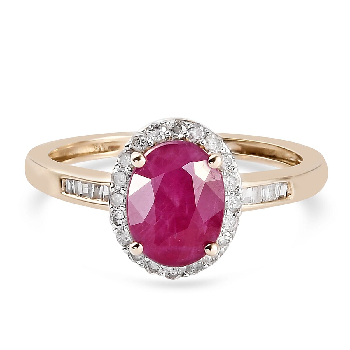9K Yellow Gold Ruby and Diamond Halo Ring 1.81 Ct.
