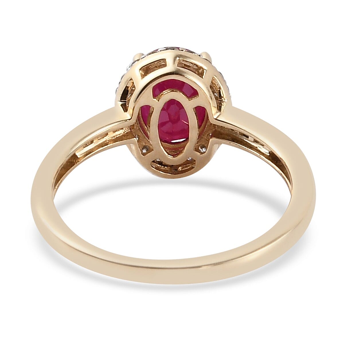 9K Yellow Gold Ruby and Diamond Halo Ring 1.81 Ct.
