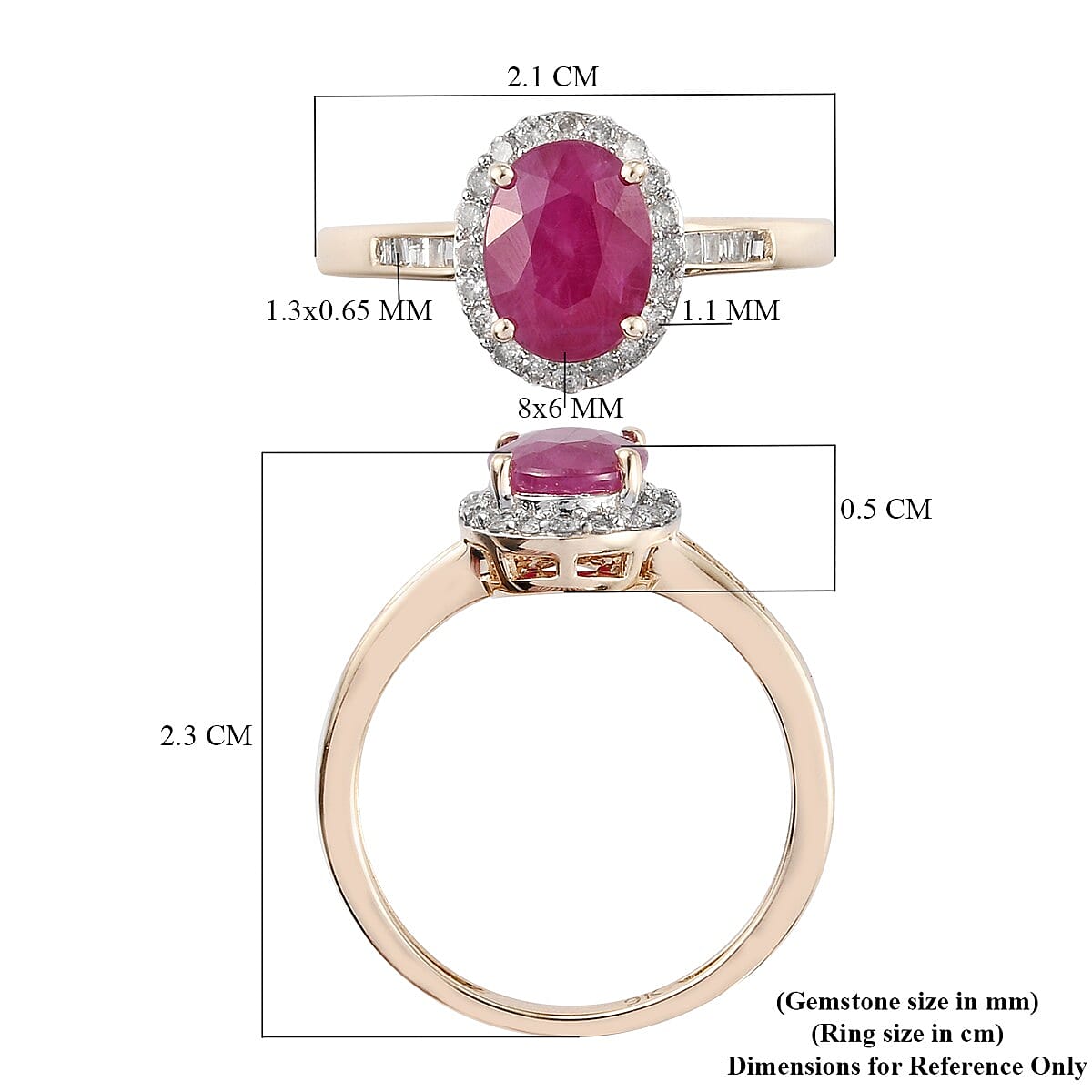 9K Yellow Gold Ruby and Diamond Halo Ring 1.81 Ct.