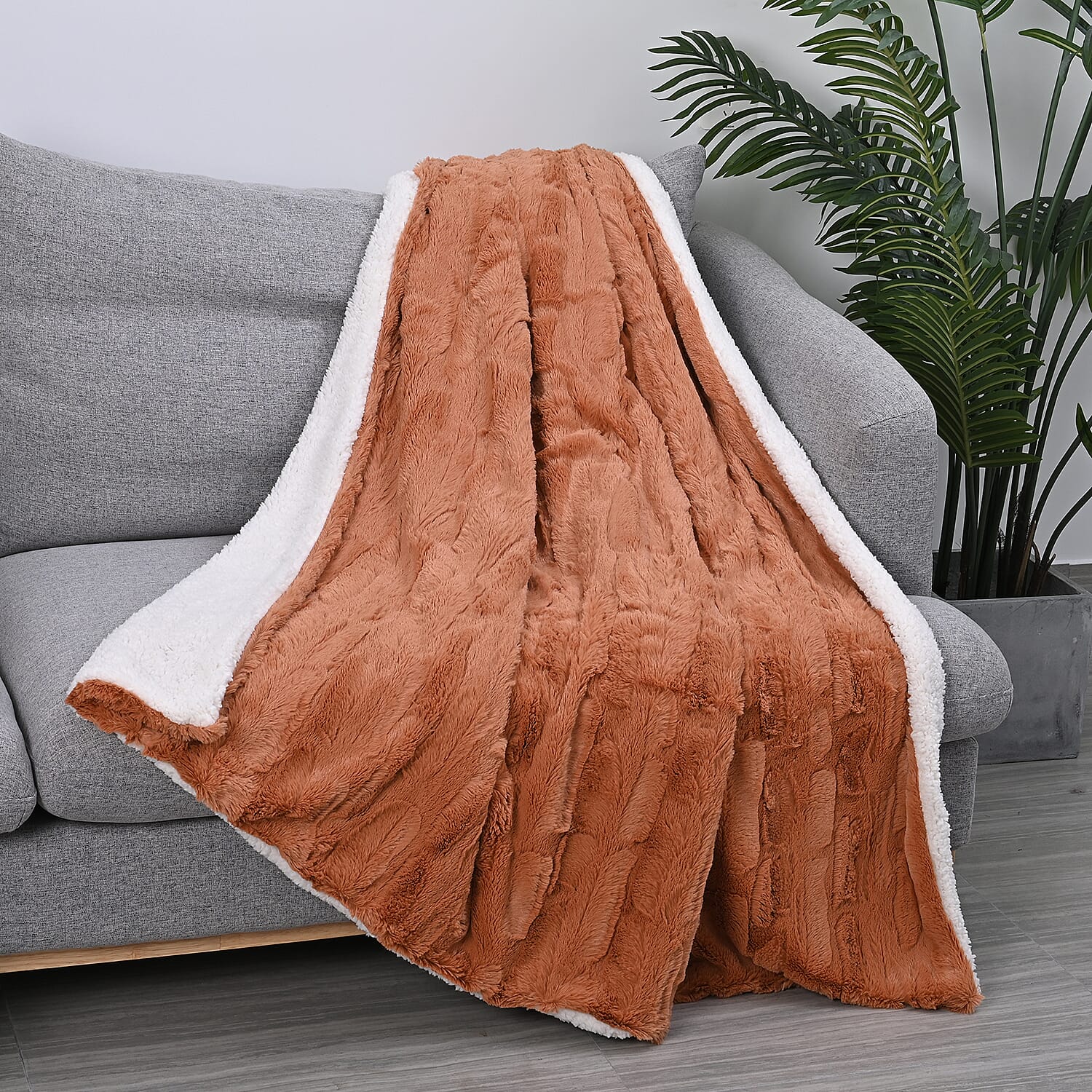 Super Soft Faux Fur Sherpa Blanket (Size 200x150 Cm) - Brick