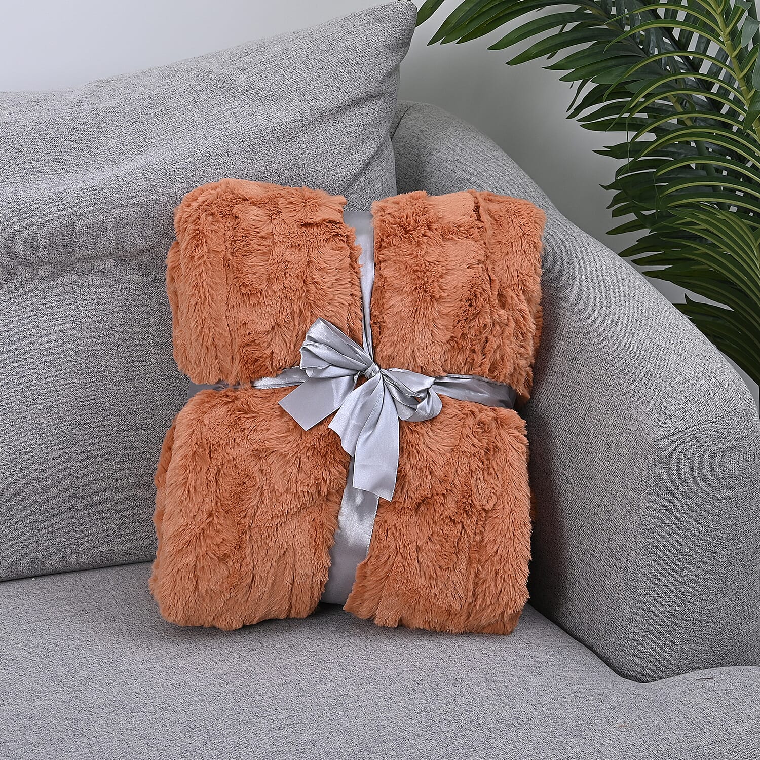 Super Soft Faux Fur Sherpa Blanket (Size 200x150 Cm) - Brick