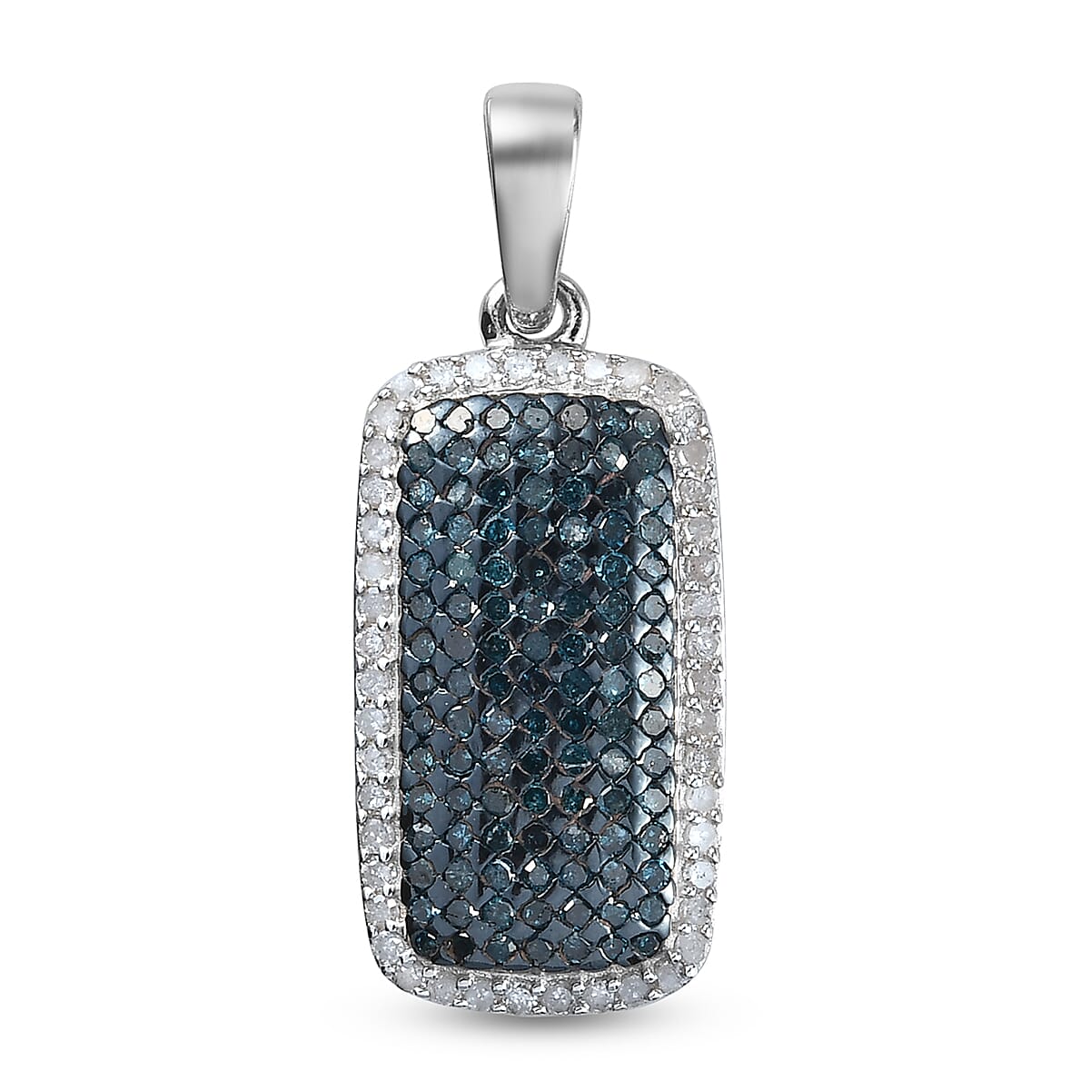 White Diamond & Blue Diamond Cluster Pendant in Platinum Overlay Sterling Silver 0.99 Ct.