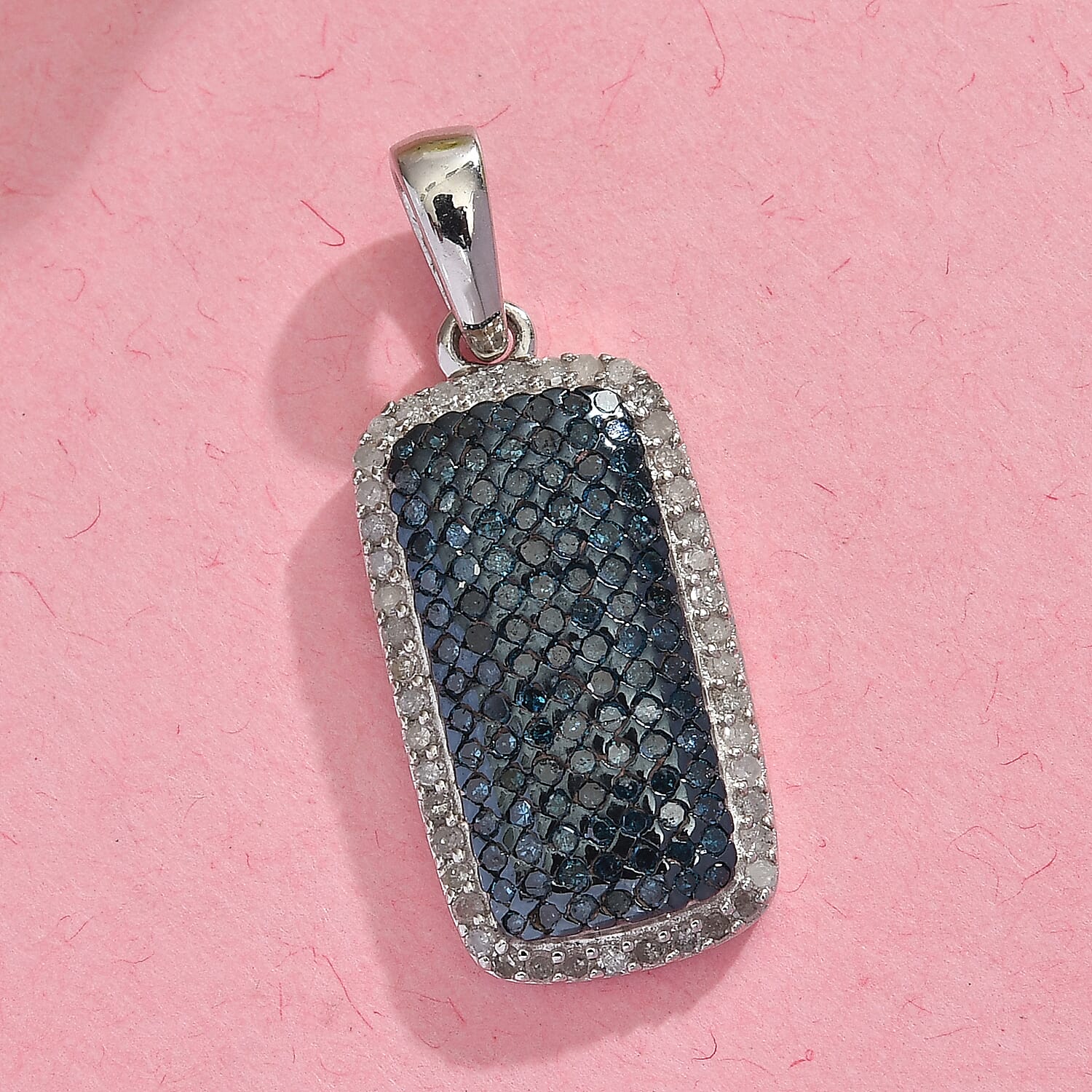 White Diamond & Blue Diamond Cluster Pendant in Platinum Overlay Sterling Silver 0.99 Ct.